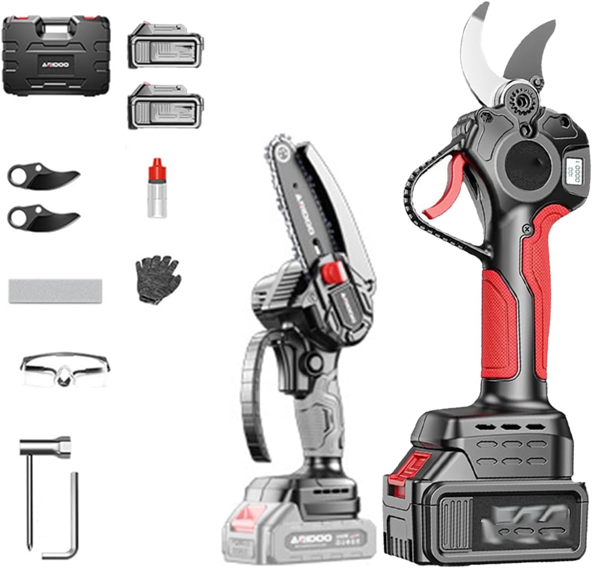 Electric Pruner Shears Pro,Brushless Electric Pruning Shears,Tree Trimmer,with 2 Batteries, Sk9 Titanium Blades,50mm Cutting Diameter,LCD Display,Bring 1 Electric Saw