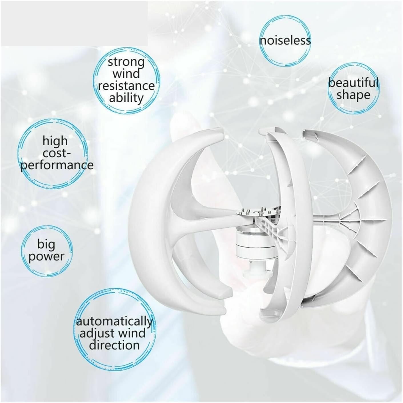 Wind Turbine, Vertical Energy Wind Turbine Windmill Generator 2000W 12v 24v 48v Low Noise Wind Speed Start with MPPT Charge Controller(Blue,Turbine ONLY_12V)