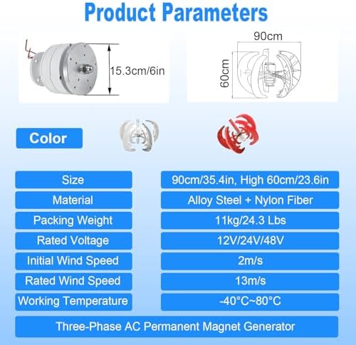 5-Blade Vertical Axis Wind Turbine Generator - 24V for Monitoring Equipment, Street Lighting, Ships & Offshore Platforms - Efficient Renewable Energy Solution