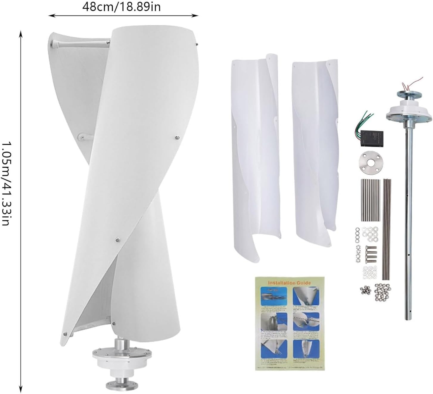 12V 24V Helix Maglev Wind Turbine Generator Kit - Vertical 3-Phase AC Permanent Magnet Generator with PWM Controller & 2 Blades for Boats, Cabins, Mobile Homes, Gazebos - White