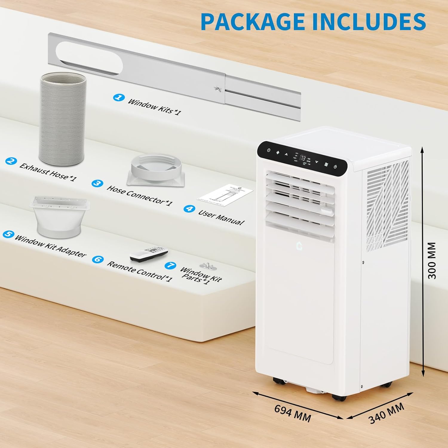 10,000 BTUs Portable Air Conditioner, 3-In-1 Portable Ac Unit with Fan & Dehumidifier, Room Air Conditioner Cools Up to 450 Sq.Ft, Standing AC Unit with Remote Control & 24H Timer, for Home, Office