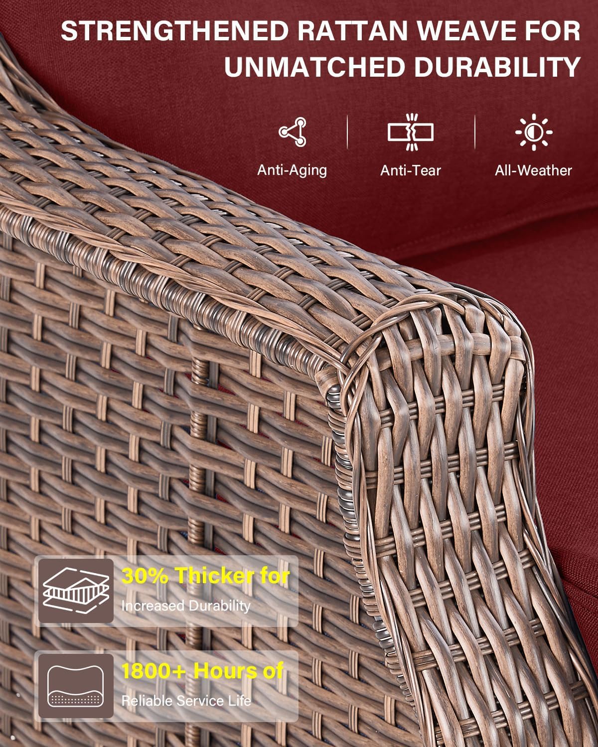 Belord Luxurious 7 Piece Patio Furniture Set with Fire Pit Table, High Back Swivel Rocker Glider Outdoor Chairs with 6