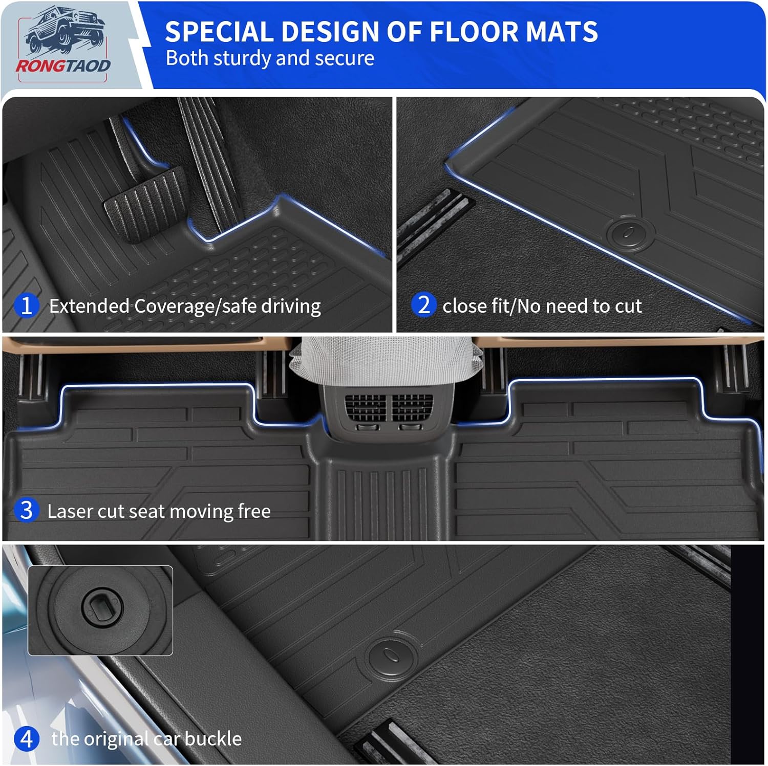 Rongtaod Floor Mats Compatible with 2020-2025 Kia Telluride 7 Seats Trunk Liner Cargo Liner Back Seat Cover Kick Mat 2024 Telluride Accessories (Floor Mats+Trunk Mat+2nd&3rd Row Backrest Mat)