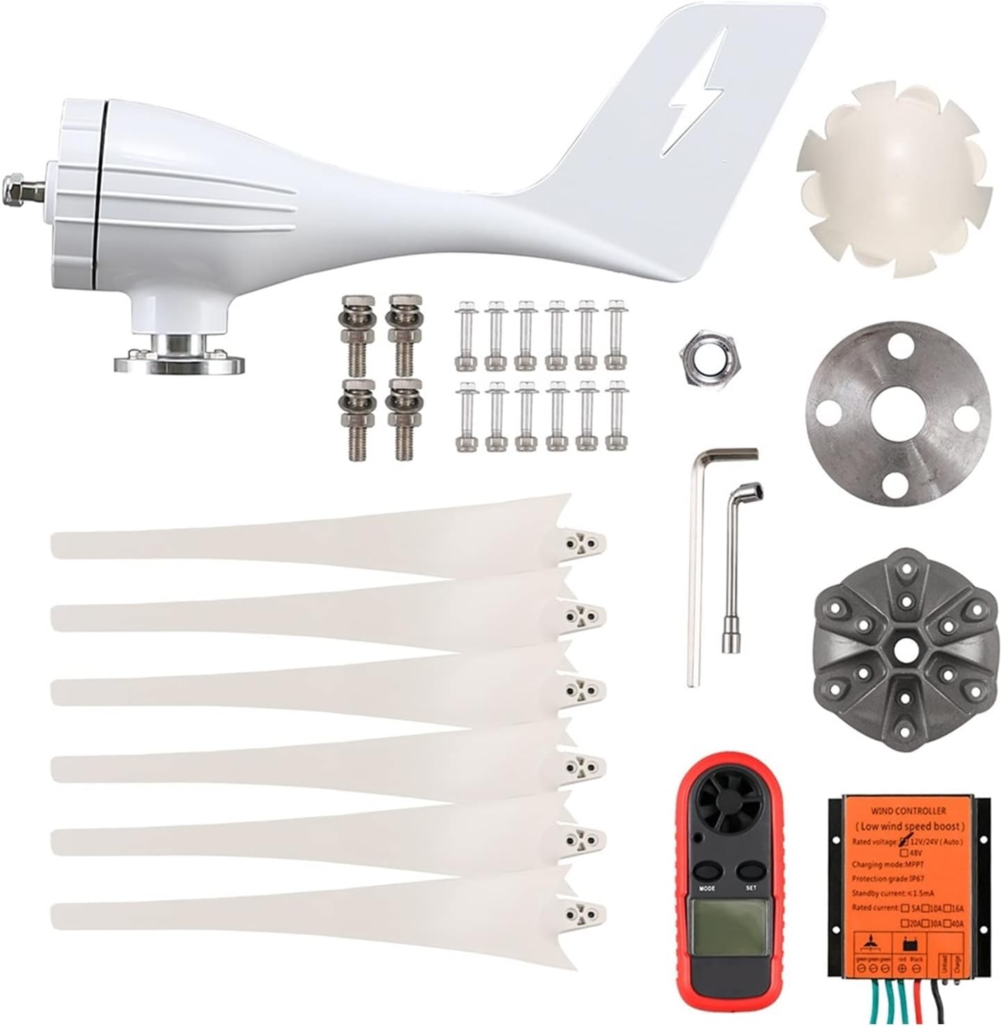 Wind Turbine Generator, Small Wind Turbine Free Energy 3kw 3000w 48v 24v 12v 6 Blades With MPPT/Charge Controller Windmills RV Yacht Farm For Home Use for Boats, Gazebos, Chalets, or Mobile Homes(Wind