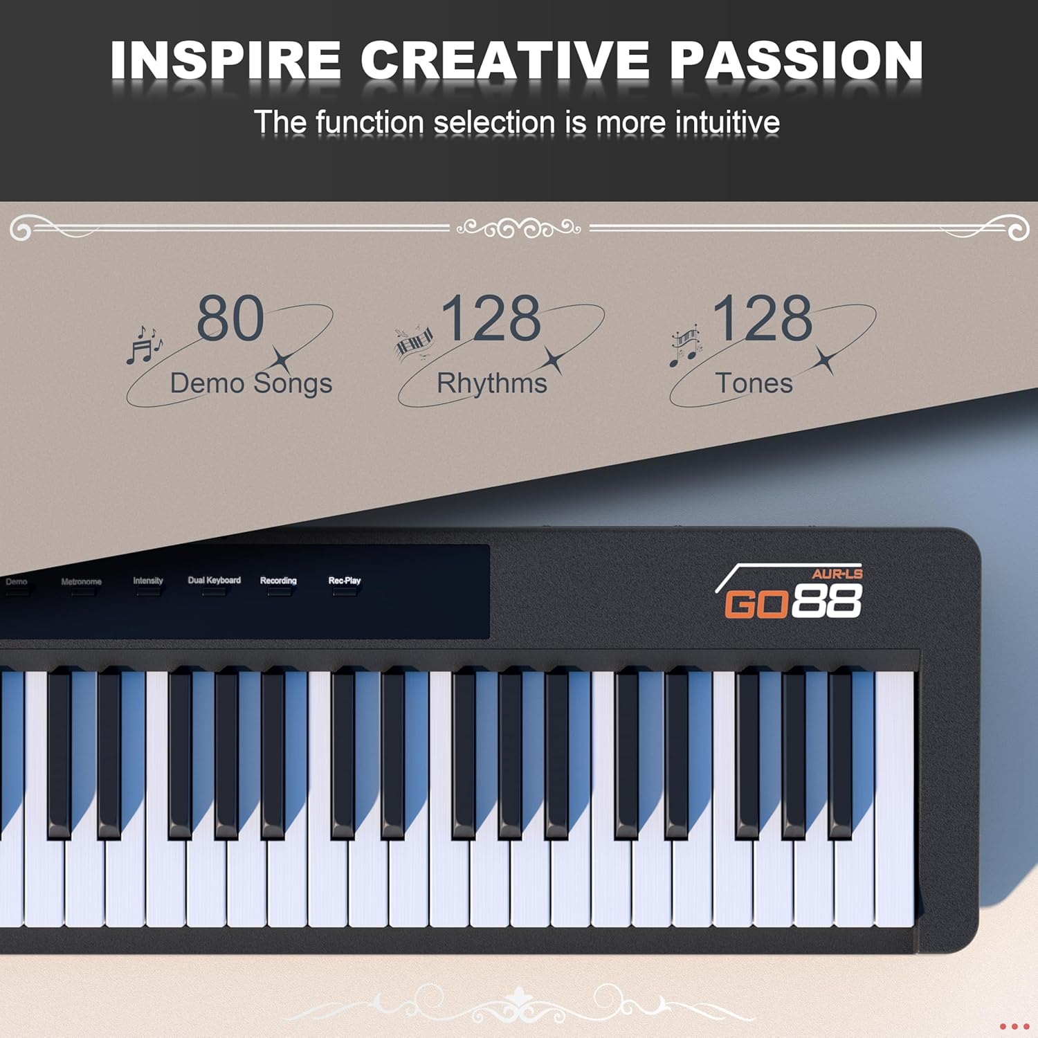 AKLOT Beginners Portable Keyboard Piano: Home Digital Piano with 88-Key Graded Hammer Action, Electric Triple Pedal, Dual 25W Speakers, USB-MIDI, Lesson Book, Headphones and Keyboard Stickers AUR-GO