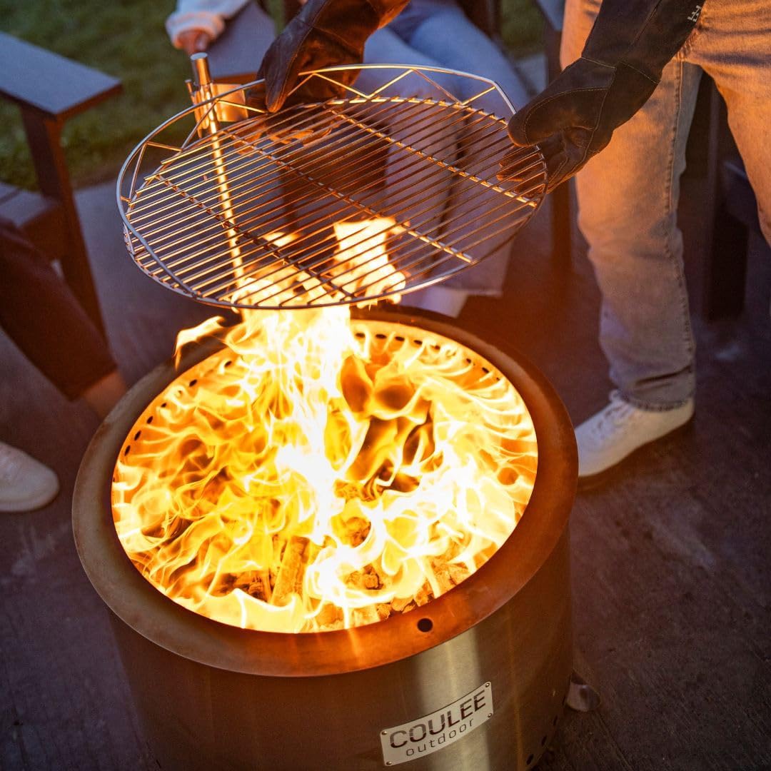 Coulee Colorado XL Smokeless Fire Pit - Versatile Multi-Fuel Fire Pit with Adjustable Swivel Grill, Cover, and Fire Tool, Featuring A Better Burn™, Perfect for Patio, Camping, and Backyard