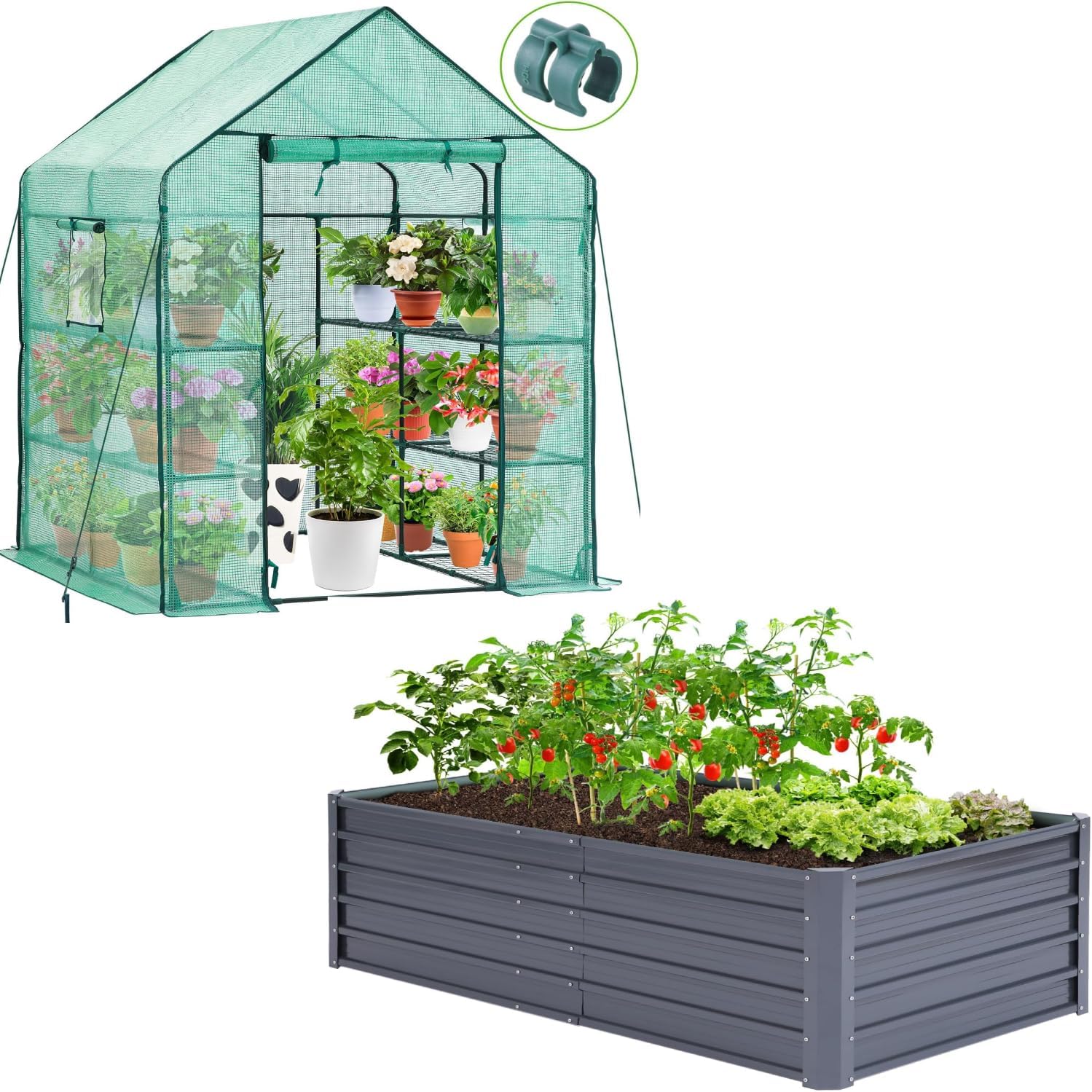 Ohuhu Greenhouse + Garden Bed 6x3x1.9ft