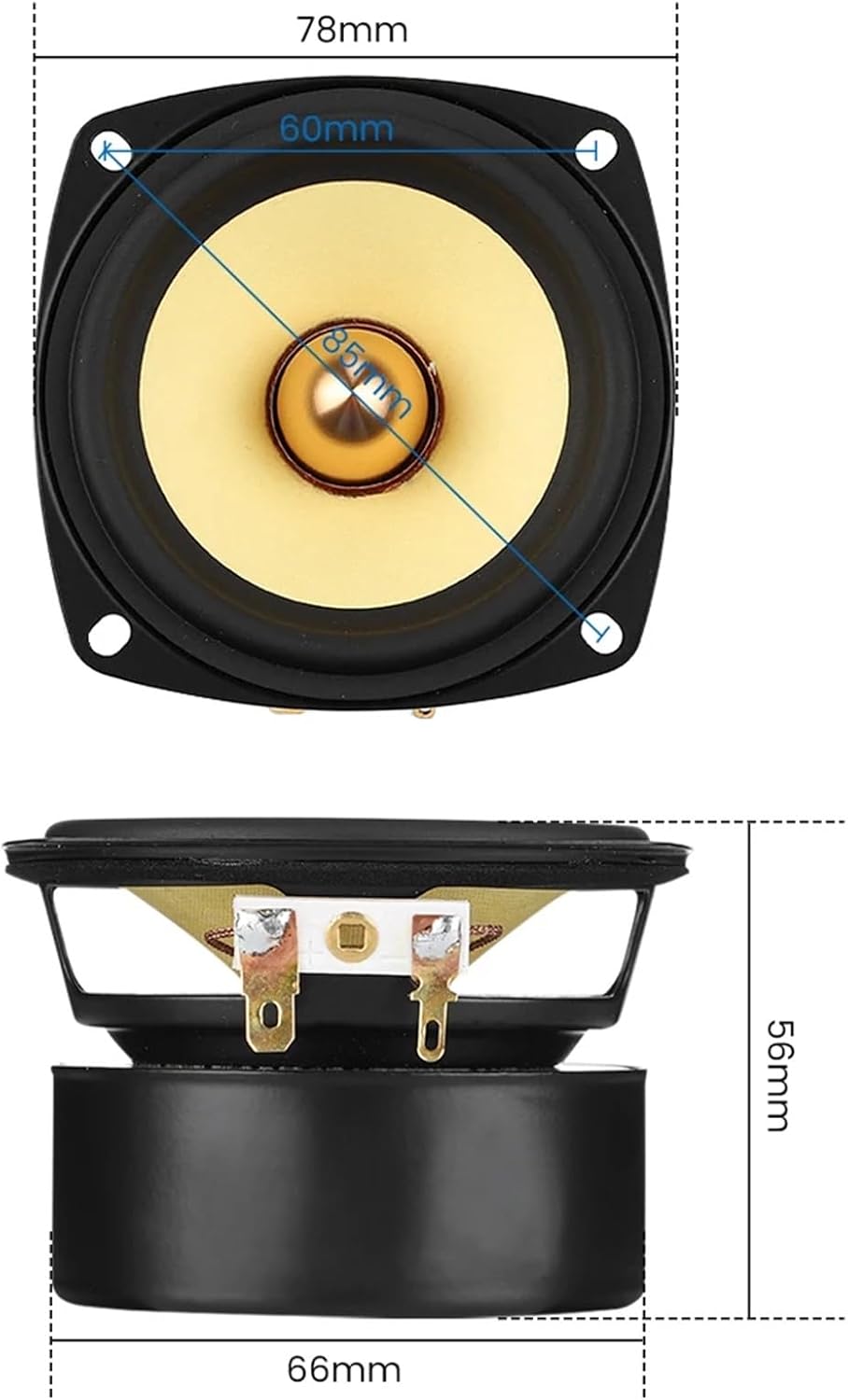 2Pcs 3 Inch 4/8 Ohm 25W Speaker Full Range Audio DIY Audio Bookshelf Speakers Round Sqaure Home Sound Theater Amplifier(4 Ohm 15W Round)