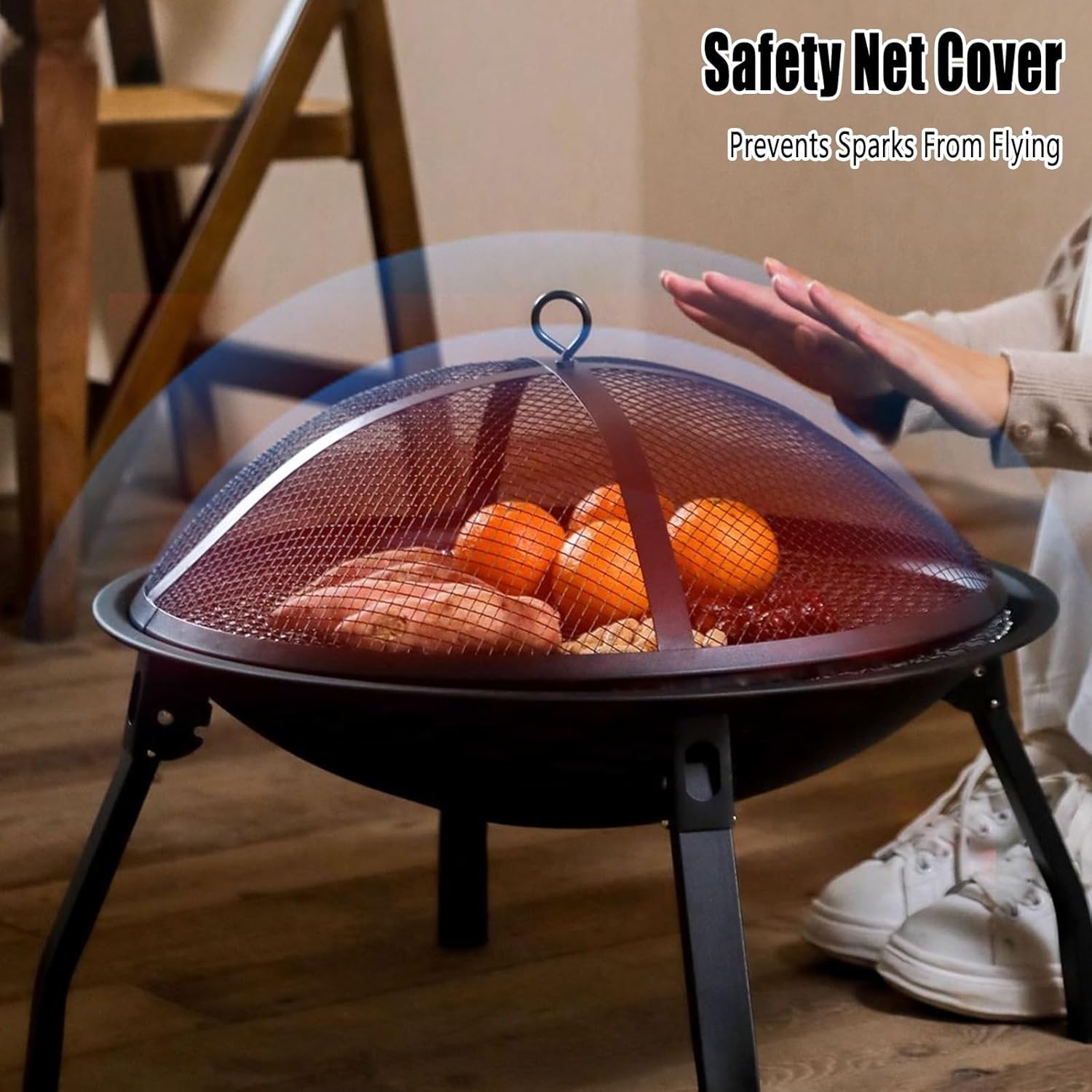 TemkIN Wood Burning Fire Pits for Outside, Folding Metal Fire Pit Table with Cover & Rain Cover, Cooking BBQ Grill, for Camping Picnic Cooking BBQ, Black