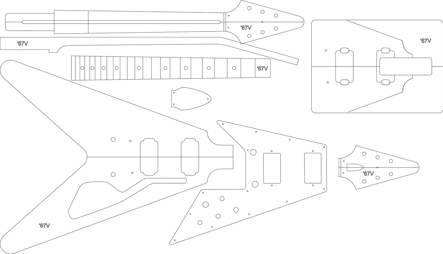 Electric Guitar Routing Template - '67 V