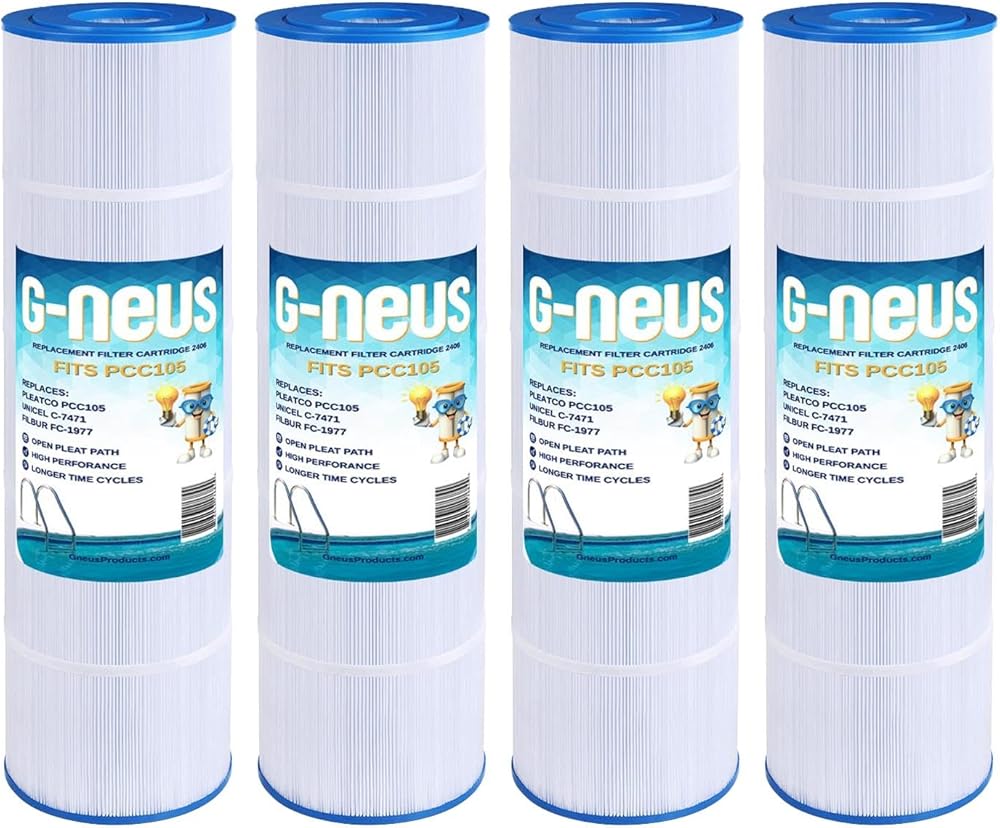 G-NEUS Pool & Spa Filter | Replaces Pentair PCC105, 178584, Ultral-A6, Unicel C-7471, Filbur FC-1977 | 105 Sq Ft Coverage (x 4 cartridges) | High Performance Replacement Cartridge, 4 Pack