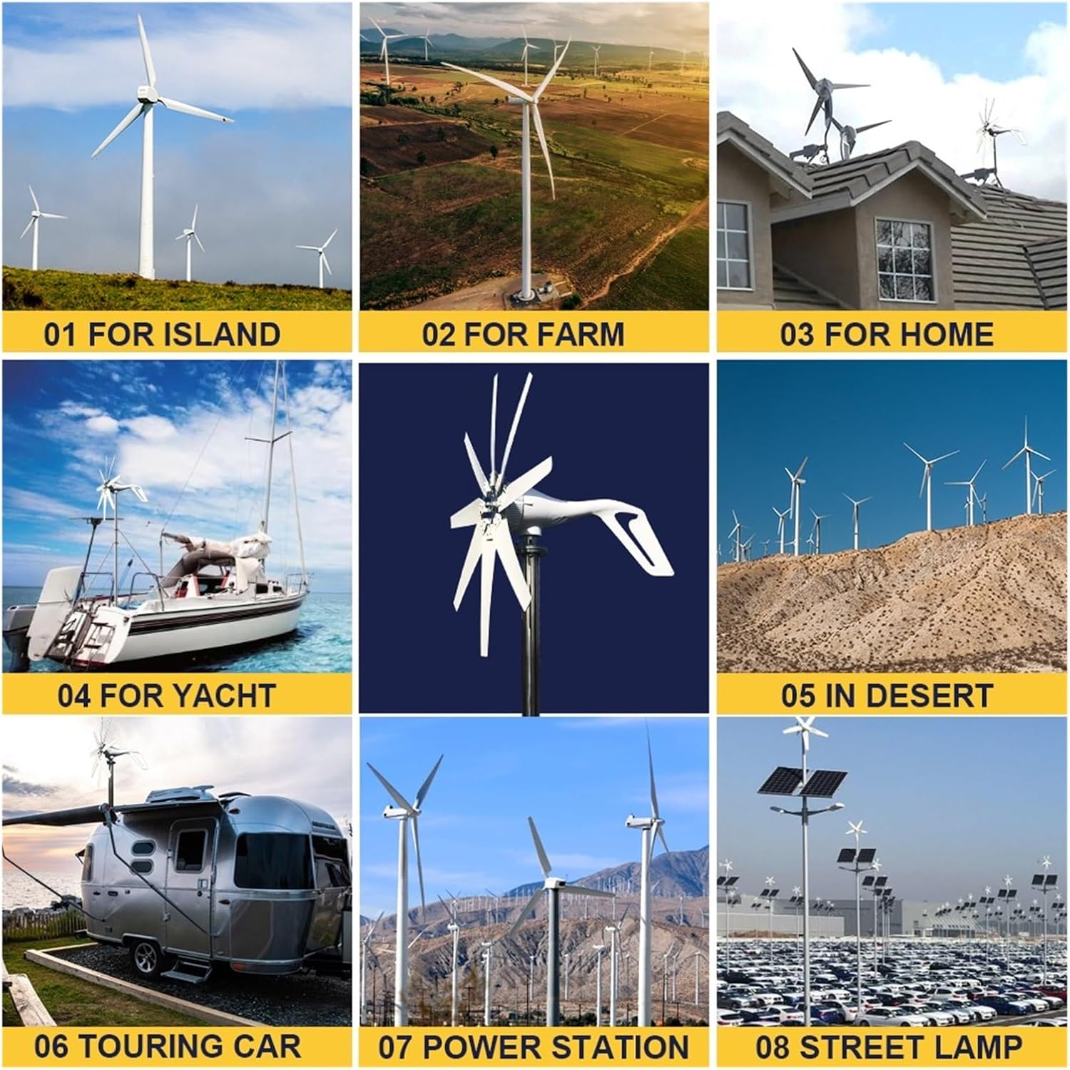 Wind Turbine Generator 8 Blades 2000w 12v 24v 48v with Mppt Hybrid Charge Controller for Home Use Low Starting Speed for Home(Wind Turbine Only,24V_1000W)