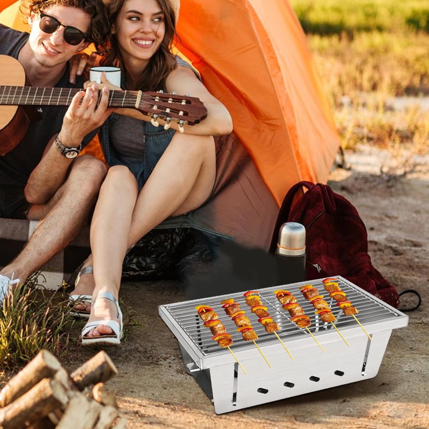 Portable Fire Pit,Stainless Steel Heat-Resistant Outdoor Cookware,Charcoal Grill Portable | for Hiking Garden Balcony Backyard Patio Traveling Picnic Party Bonfires