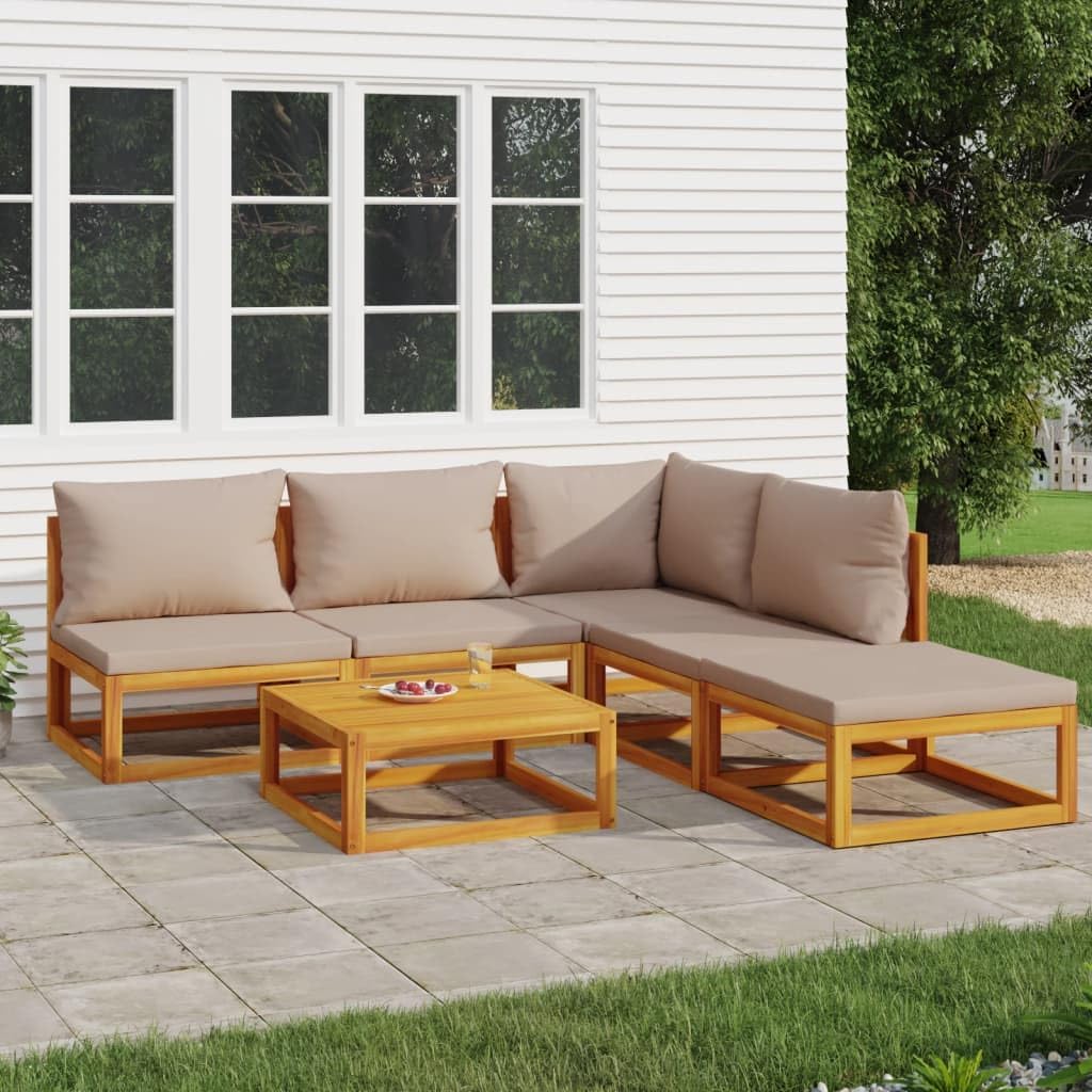 6 Piece Patio Lounge Set with Taupe Cushions Solid Wood,Elegant Wooden Patio Lounge Set: Enjoy Outdoor Comfort with Acacia Wood and Cushions Patio Furniture Sets, Outdoor Furniture Sets