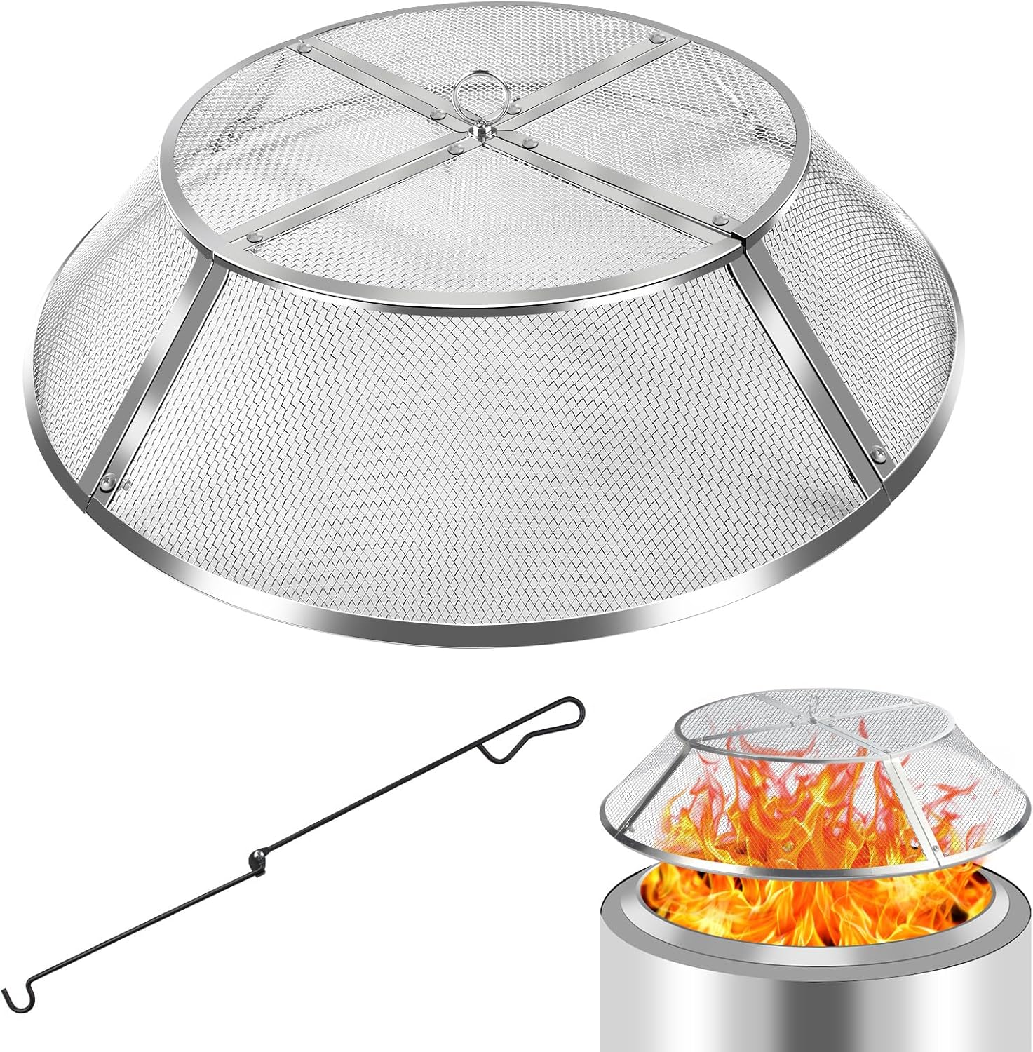 Fire Pit Spark Screen for Solo Stove Yukon Accessories, 27 Inch Yukon Shield 304 Stainless Steel Detachable Mesh Fire Pit Spark Protector with Grill Function and Removal Tools
