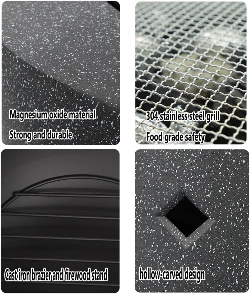 Outdoor Fire Pit Outdoor Wood Burning Fire Pit,Multifunctional Black Imitation Stone Outdoor Heater,Garden Terrace Fire Bowl