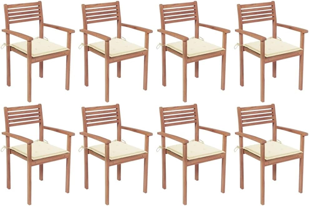 Stackable Patio Chairs with Cushions 8 pcs Solid Teak Wood Outdoor Furniture, Outdoor Chairs