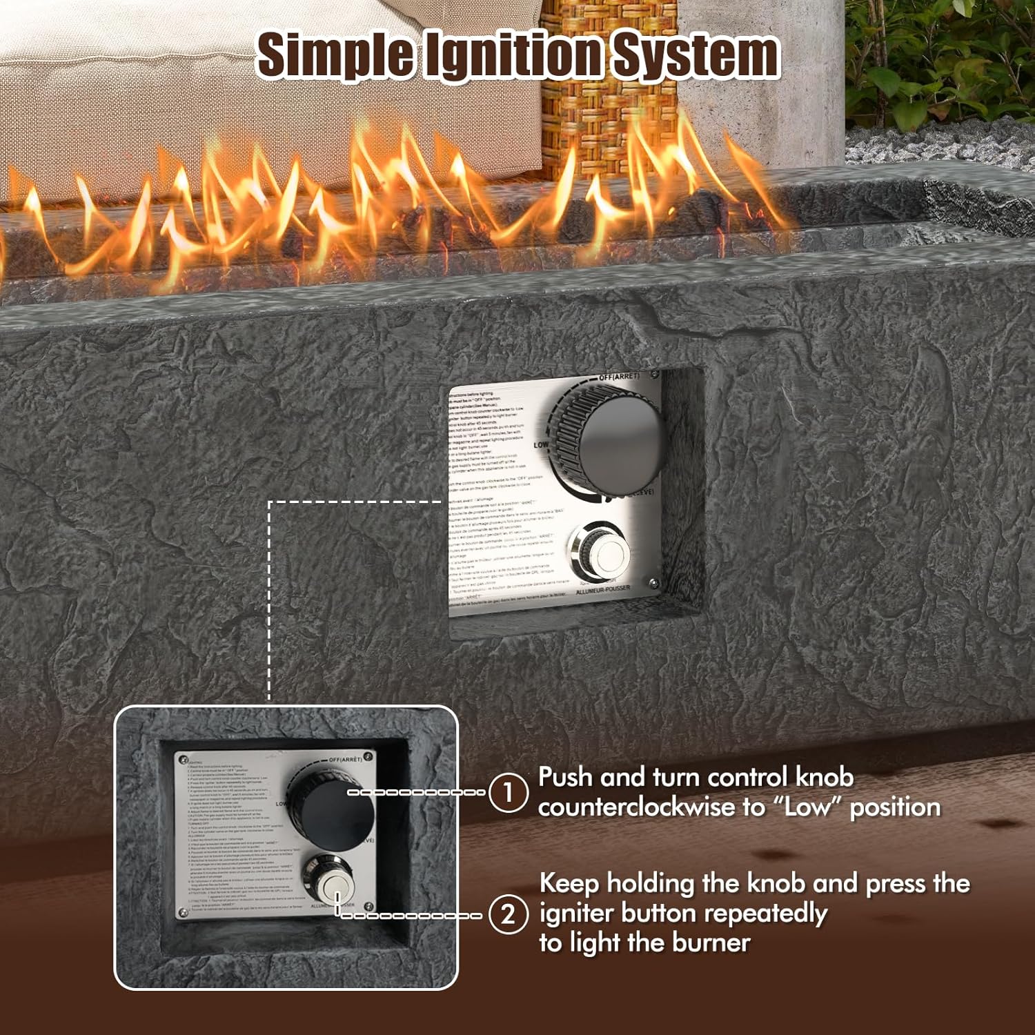 Tangkula 42.5 Inches Outdoor Propane Fire Pit Table, 50,000 BTU Rectangular Magnesium Oxide Gas Firepit with Stainless Steel Burner, Lava Rock and Protective Cover