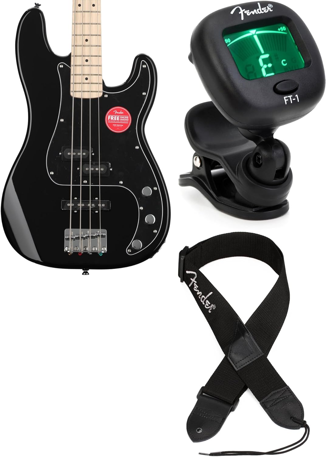 Fender Squier Affinity Series Precision Bass Guitar, Black Finish, Maple Fingerboard, Includes Tuner and Strap, Ideal for Beginners and Intermediate Players, Versatile Sound, Durable Build, Easy to