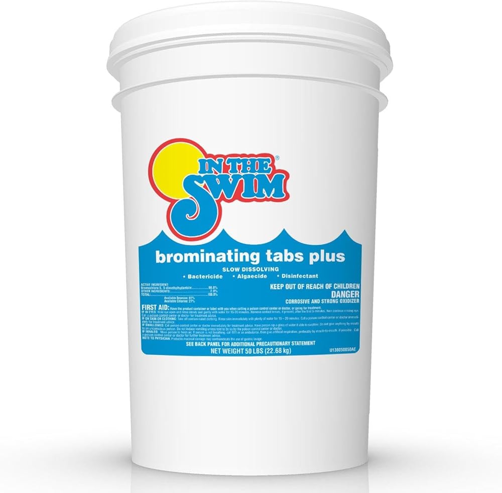 In The Swim 1 Inch Bromine Plus Tablet Sanitizer for Spas, Hot Tubs, or Swimming Pools - Pre-Stabilized, Low Odor, Chlorine Alternative - 50 Pounds
