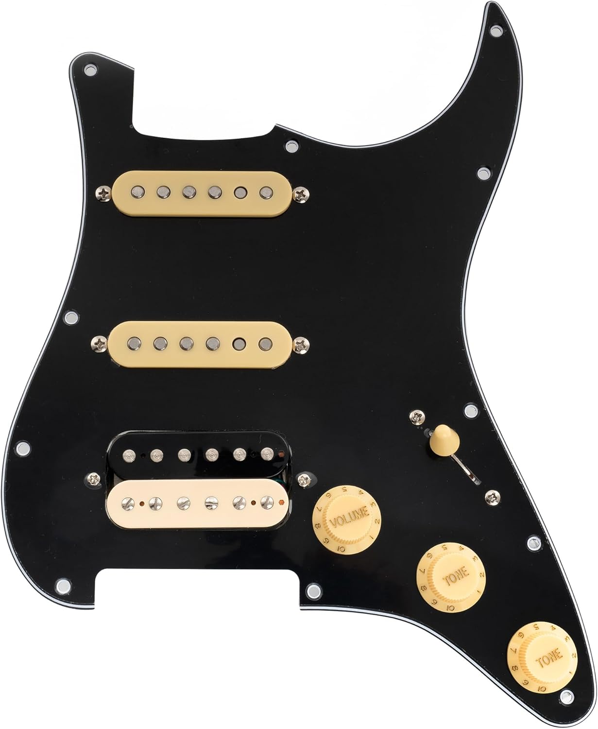Musiclily Pro-SE ST-HSS-60SE Pre-wired Pickguard with Alnico 5 Pickups 5-Way Switch for Strat Style Electric Guitar, 3Ply Black with Zebra Bridge Pickup