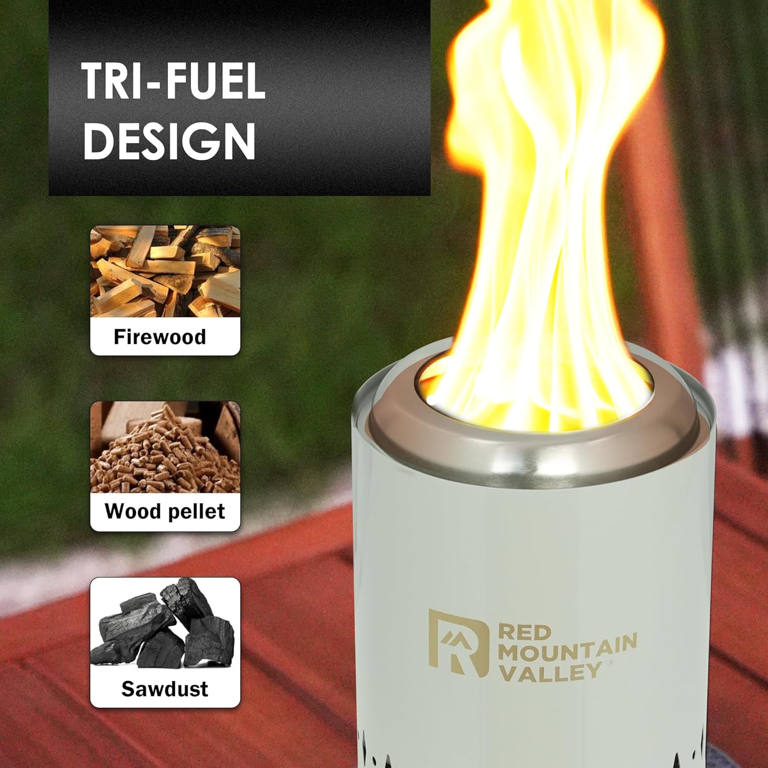 Red Mountain Valley 37in Large Fire Pits & Outdoor Fireplaces with Smokeless Grey Tabletop Fire Pit for Patio, Backyard