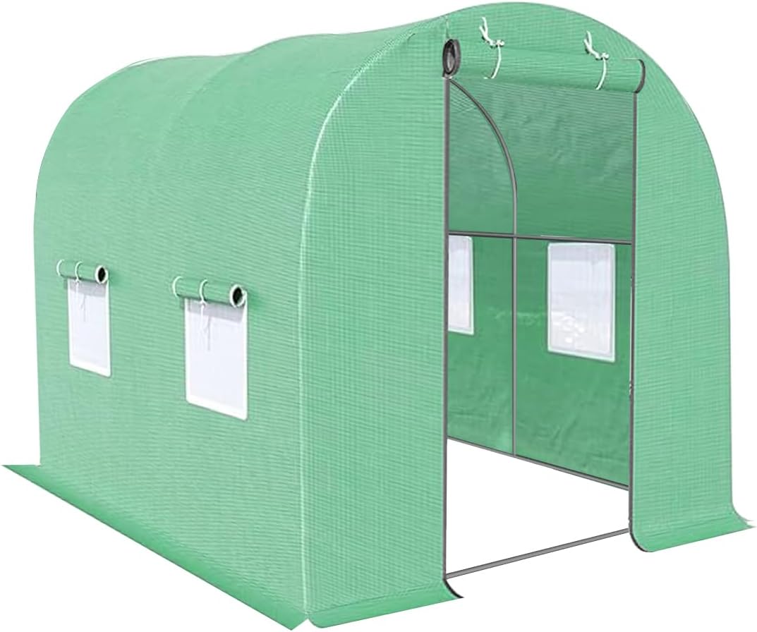 Greenhouse, Walk-in Greenhouse Heavy Duty Tunnel Green House with 4 Ventilated Mesh Windows & Zippered Roll-Up Door, Large Plant Garden Hot House Outdoor with Reinforced Frame