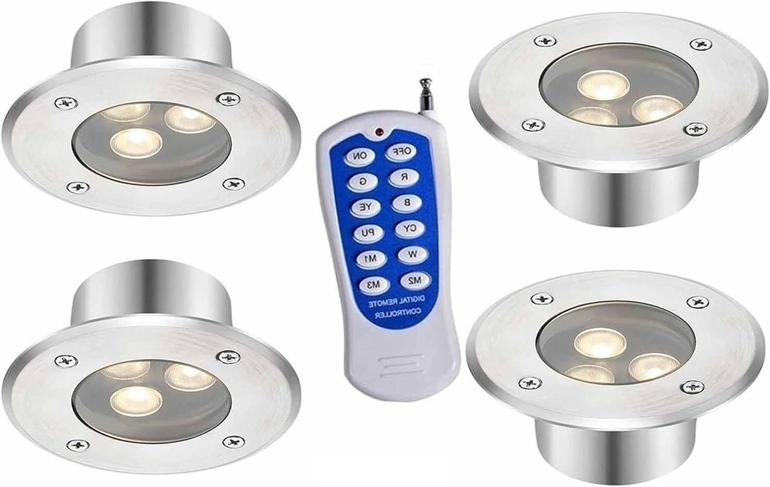 4PCS Submersible LED Pool Lights - IP68 Waterproof Underwater Light, 3W Buried Light, Ultra Thin Round Recessed Fountain Landscape Spot Lights Pond Lighting(RGB,AC 24V-3W)