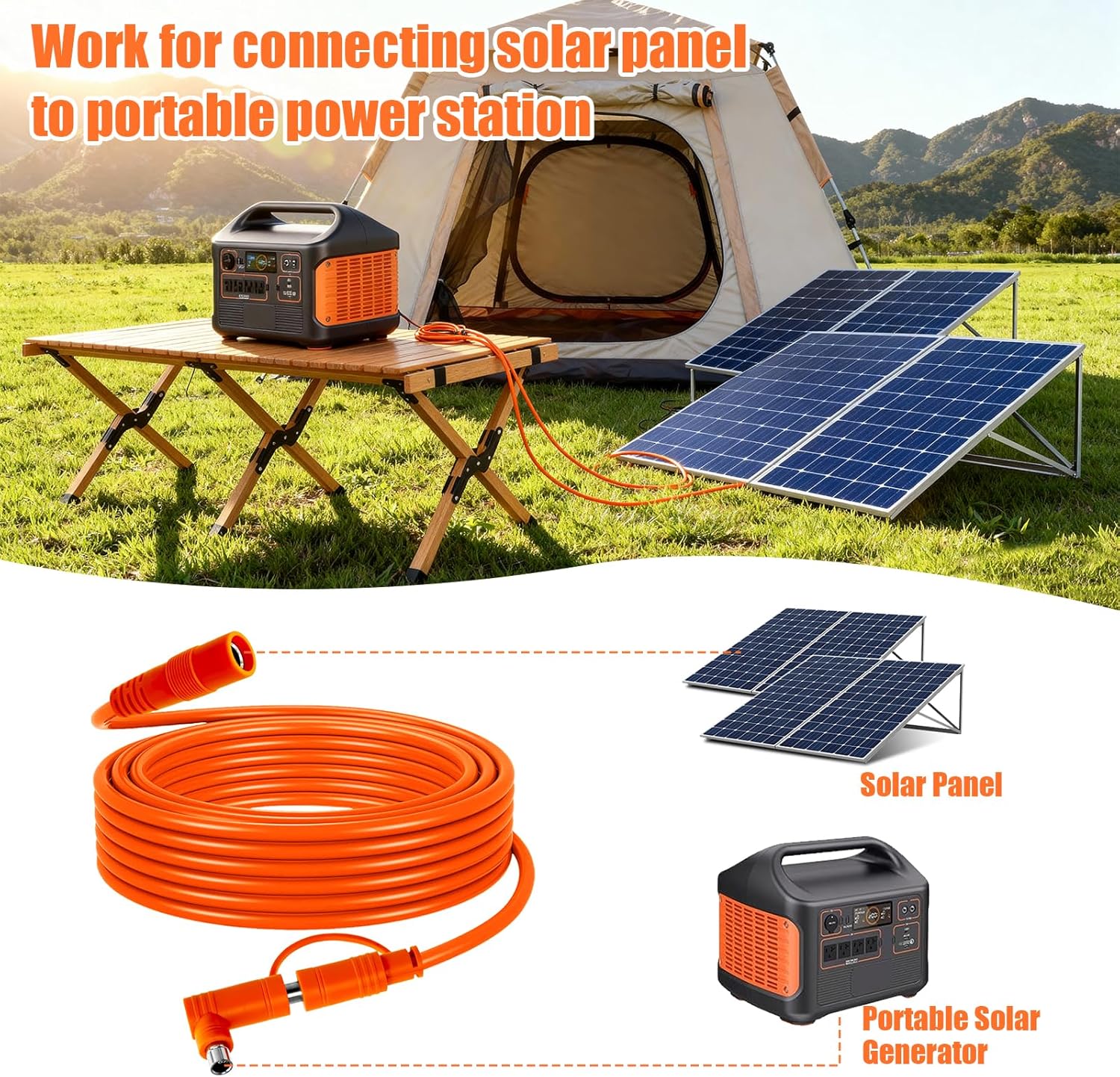 14 AWG Solar Extension Cable 100FT for Jackery, 8mm DC7909 Solar Panel Cable Cord Female to Male with DC8020 Male Adapter for GZ Yeti, Aker, Jackery Portable Power Station