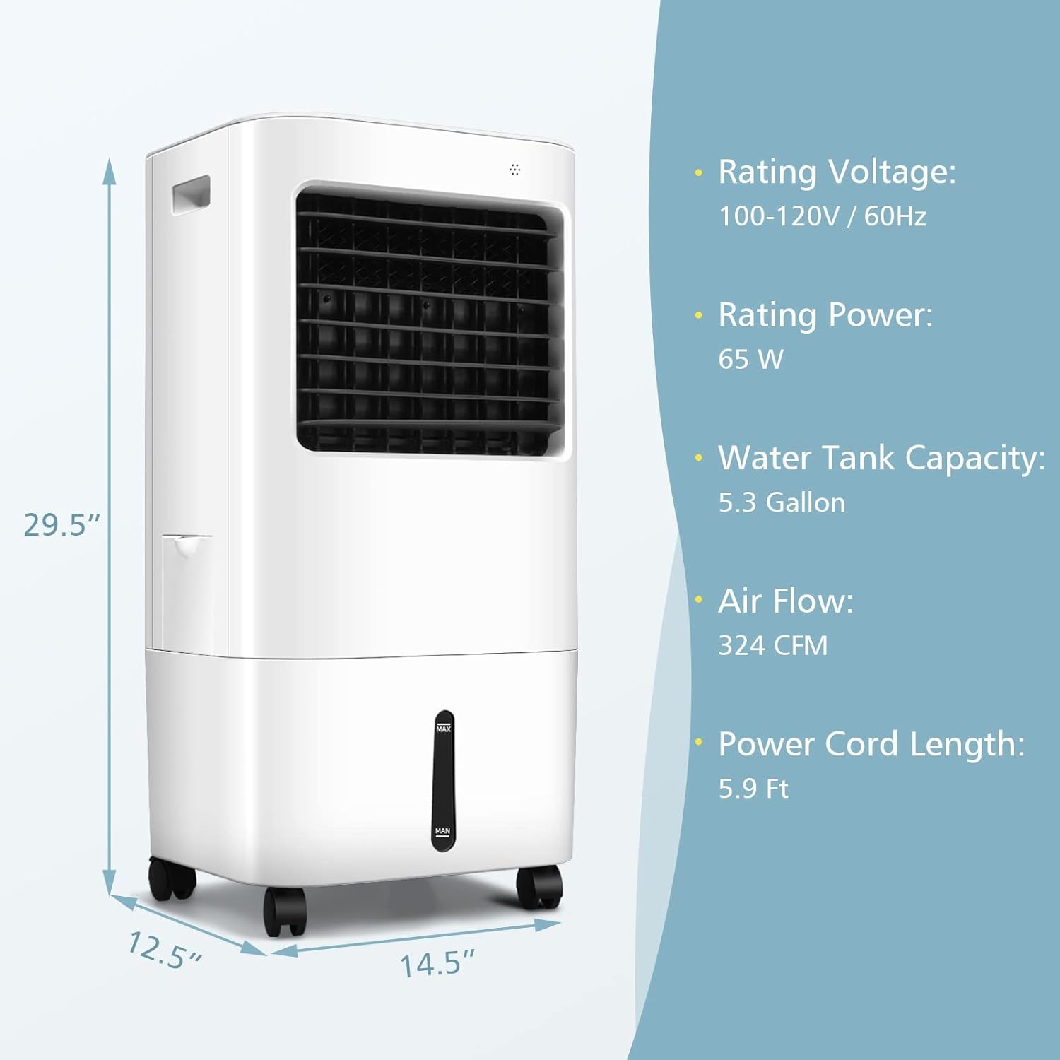 KOTEK 20L Evaporative Air Cooler, 3-in-1 Cooling Fan Humidifier with 3 Modes, 4 Speeds, 7.5H Timer, Large Water Tank & Ice Crystal Boxes, Portable Air Cooler Fan with Swivel Wheels for Home Office