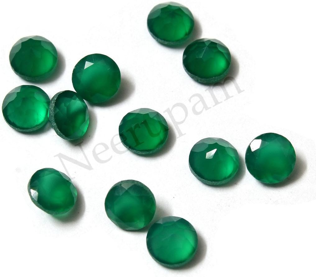 Neerupam Collection 8 mm Size Natural Indian Green Onyx AA Quality Faceted Round Shape Loose Gemstones