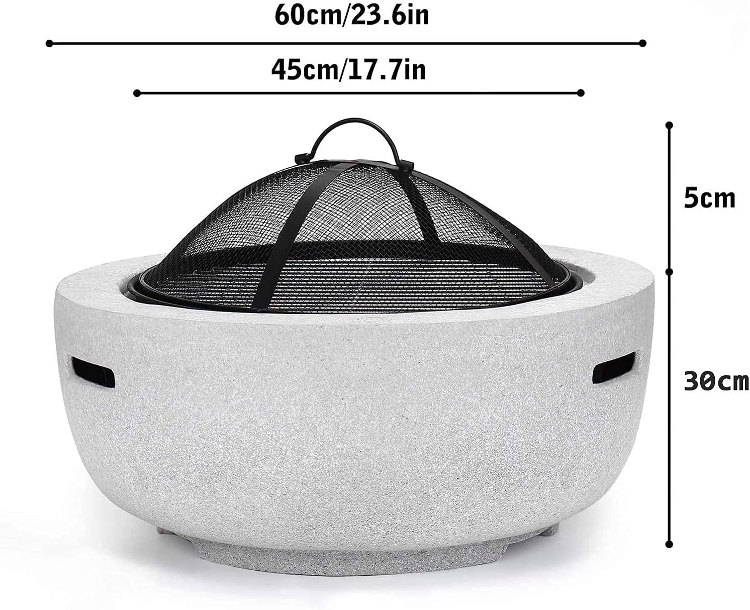 Outdoor Fire Pit, Concrete Round Firepit Charcoal and Wood Burning Firepit Bowl Bonfire with Spark Screen, Grate, and BBQ Grill, for Outdoor Patio Garden Backyard Decking