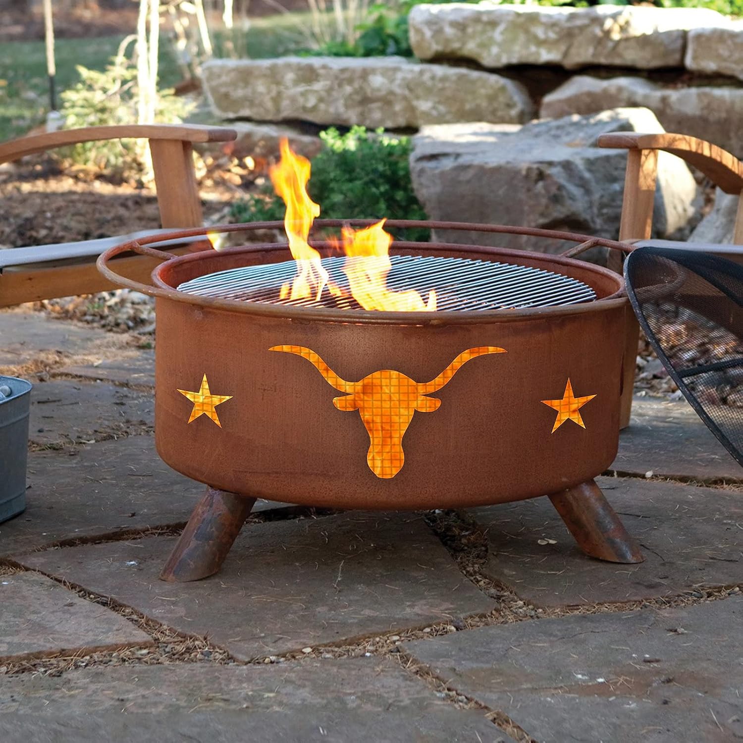 Patina Products F202 Texas Longhorn Steel Outdoor Fire Pit - 24 x 24 x 11 inch - Natural Rust Patina Finish