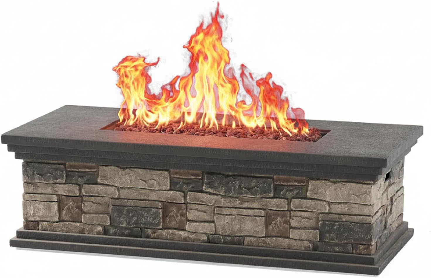Propane Fire Pit Table, Rectangle 50,000 BTU Outdoor Fire Pit, 56 Inch Portable Gas Fire Pits for Patio Backyard Garden, Faux Stone Magnesium Oxide Design, Not Included Propane & Cover - Stone Gray