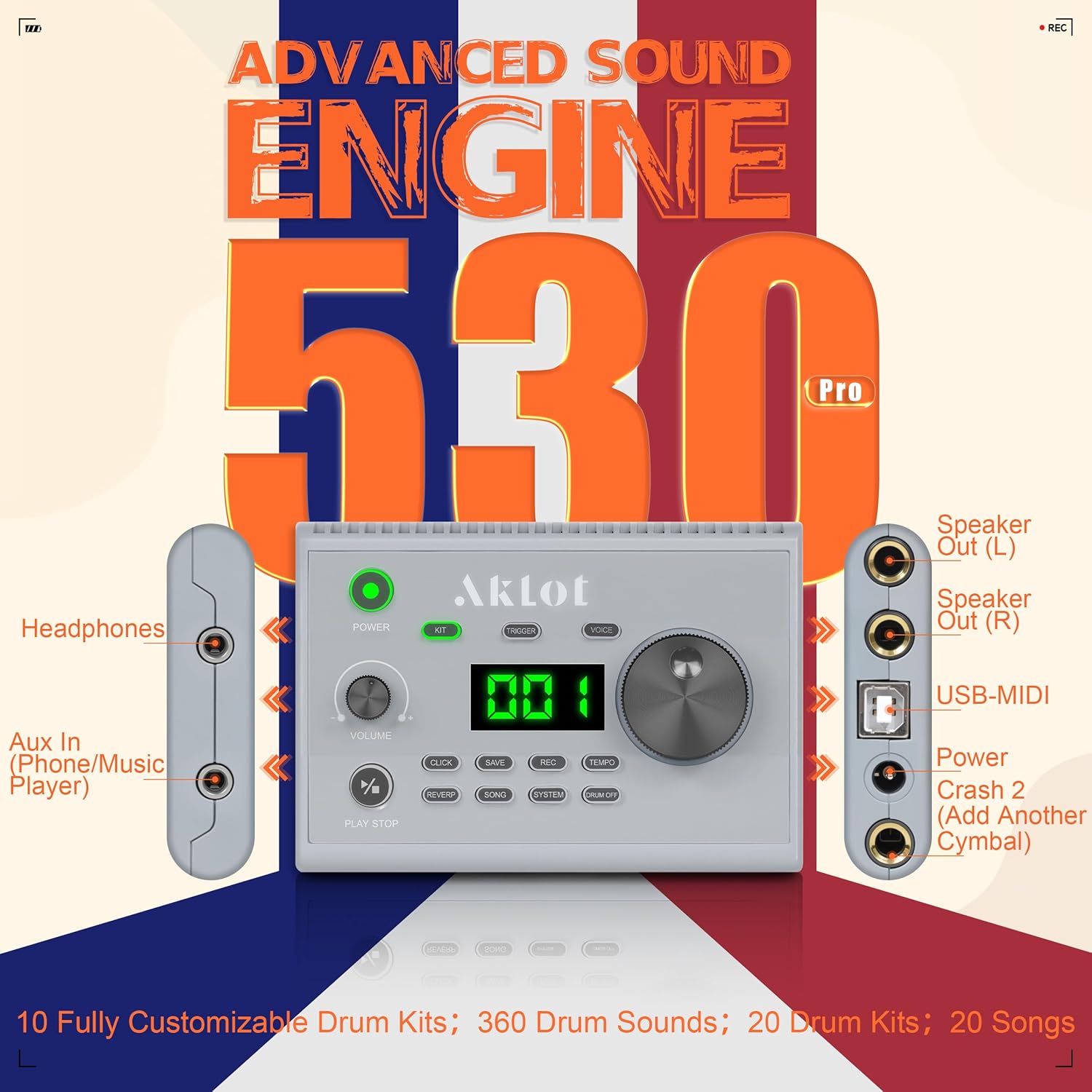 AKLOT Multi-Zone Electric Drum Set with Ukulele