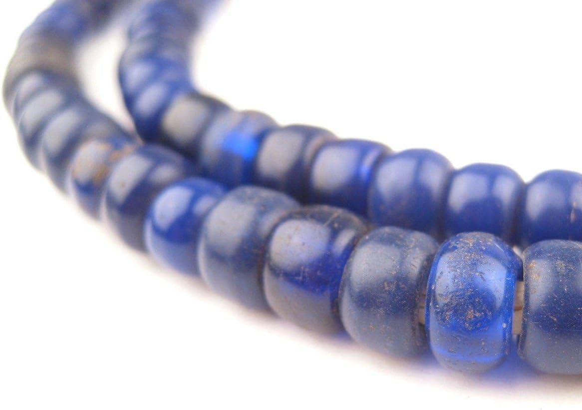 The Bead Chest Old Semi-Translucent Navy Blue Padre Beads, Full Strand of Vintage Glass Trade Beads