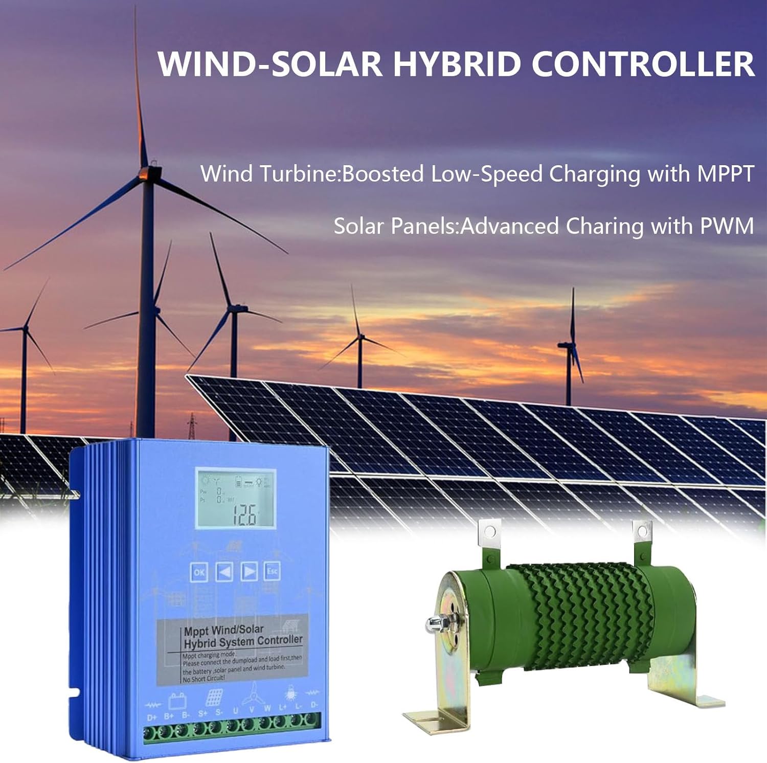 Wind Solar Hybrid Charge Controller,15000W,Hybrid Charge Controller,12V/24V/48V,Mppt Boost Charging with LCD Display and Dump Load,Automatic Controller for Home, Boat, Street Light 48V