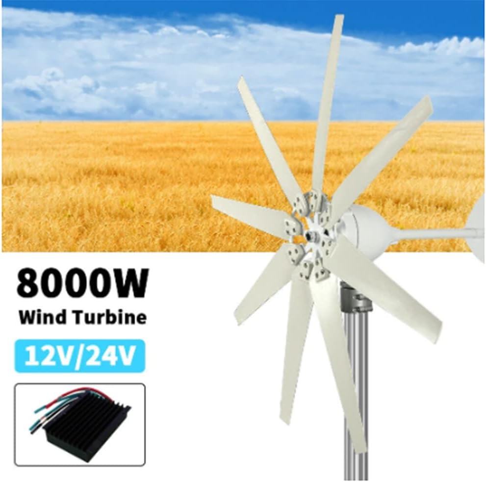 8000W DC 12V 24V Wind Turbines Generator 8 Blades Powerful Windmill with Power Charge Controller
