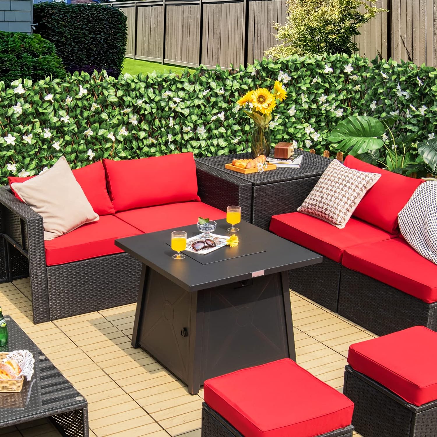 Tangkula 30 Inch Propane Gas Fire Table, Patiojoy 50,000 BTU Outdoor Square Fire Pit Table with Stainless Steel Burner, Solid Steel Frame, PVC Cover & Lava Rocks Included (Black)