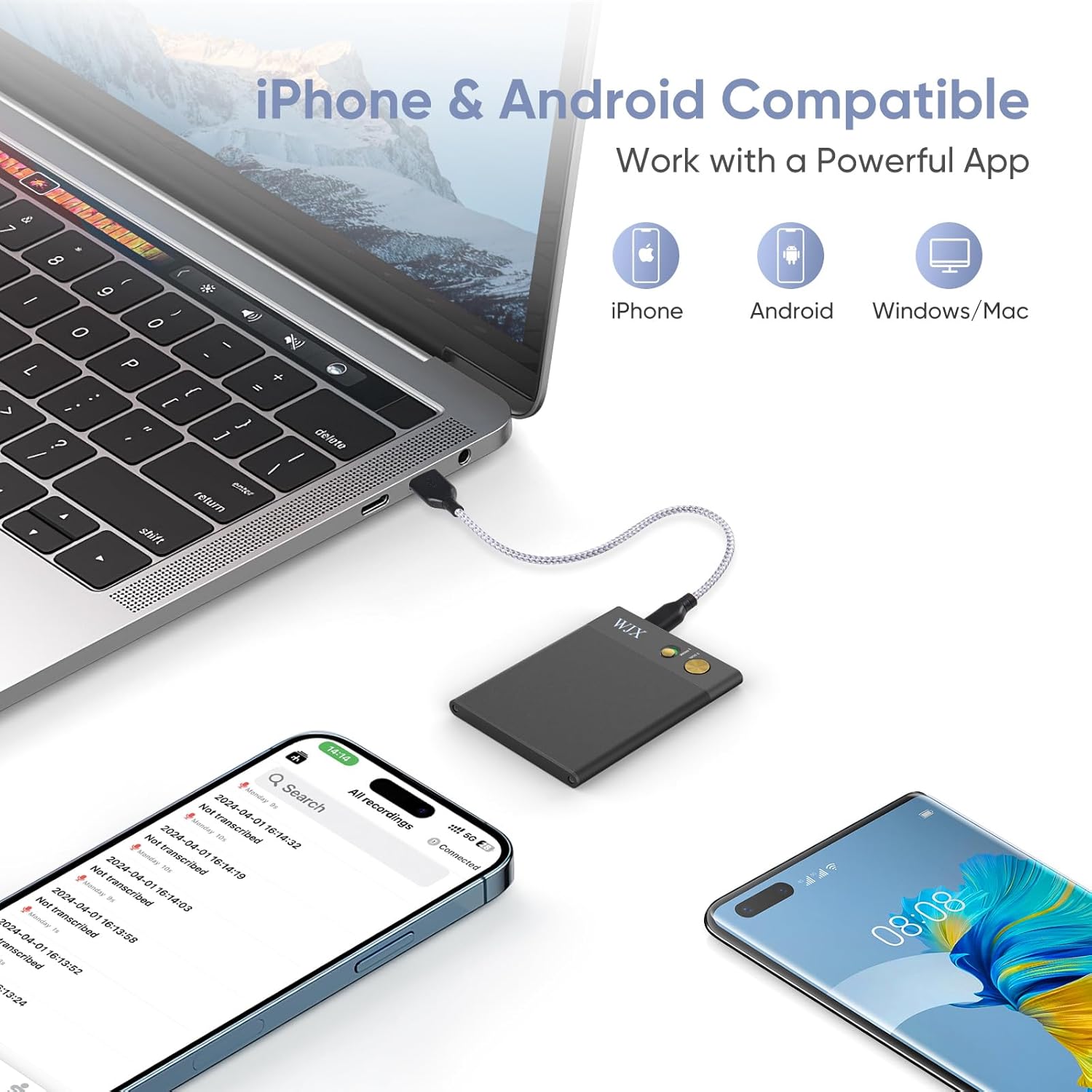 AI Voice Recorder WJX Voice Recorder Support 150 Languages for Interpretation, Transcribe, Summarize Empowered by ChatGPT 64GB Memory App Control Audio Recording Device for Lectures Meetings（Black）