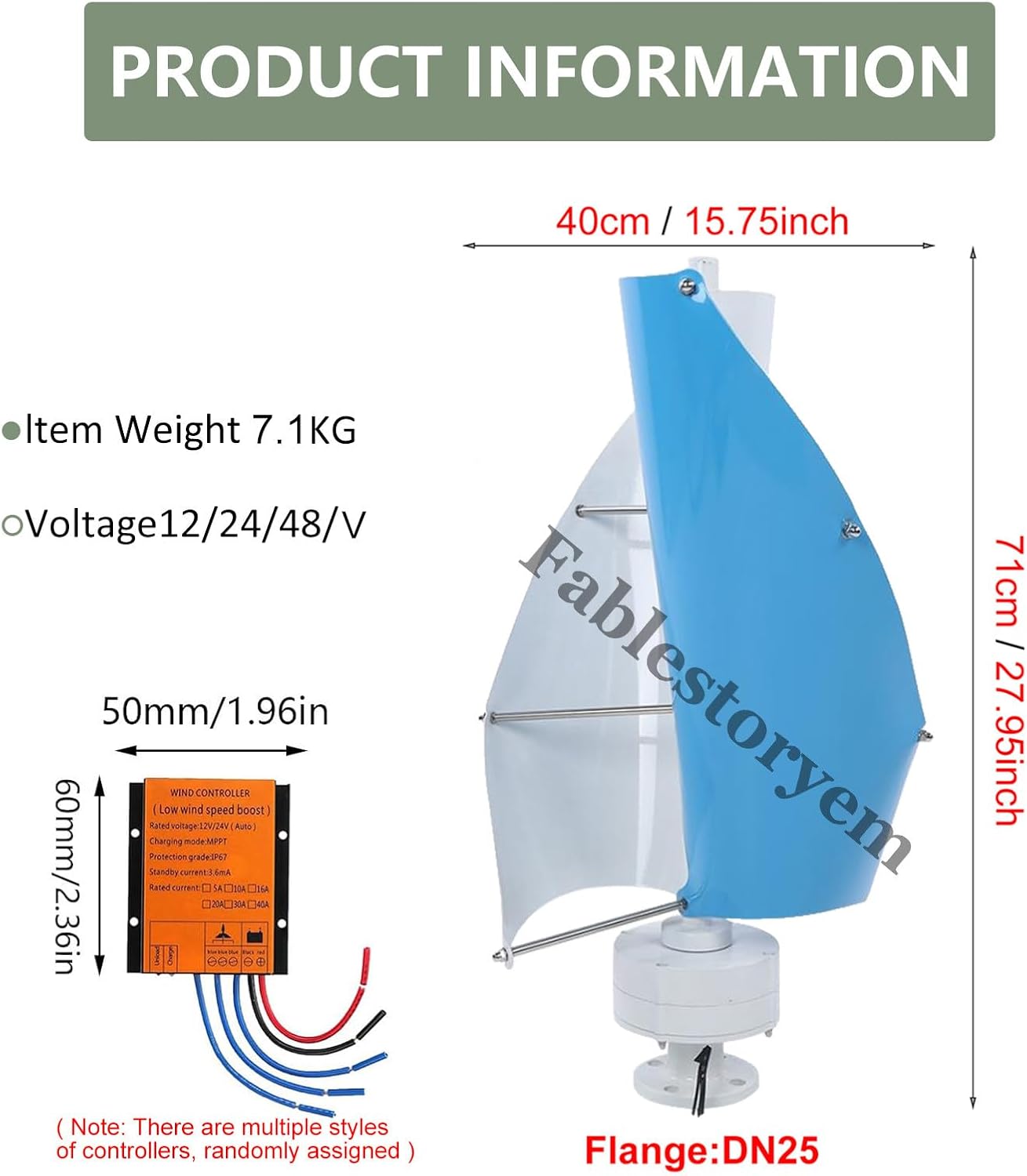 12000W Vertical Wind Turbine, 12V/24V/48V 2 Blade Helical Magnetic Levitation Wind Generator, 3 Phase AC Permanent Magnet Generator, Wind Turbine Kit with Controller, for Home/Factory,D-24V