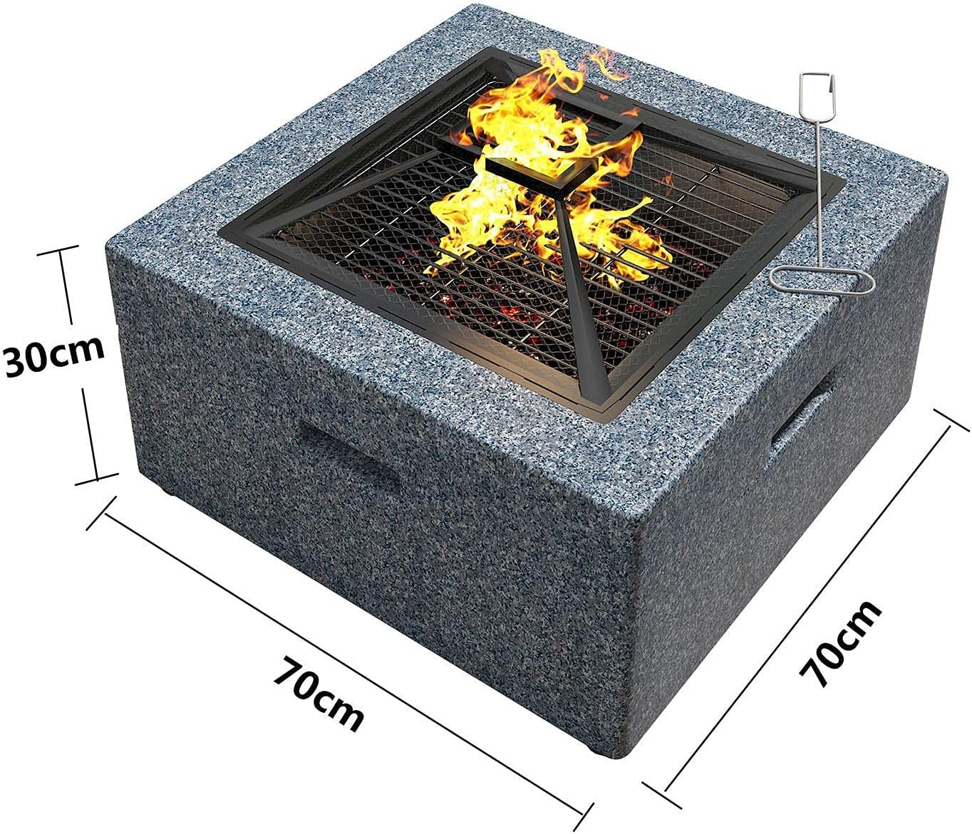 Outdoor Fire Pit Bowl,Fire Pit with BBQ Grill Shelf 70cm Fire Bowl Out of Steel with an Edging of MgO Artificial Stone with Waterproof Cover