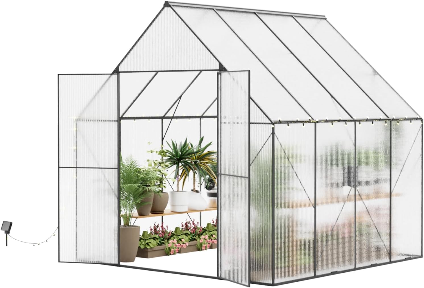 Greenhouse for Outdoors 8X8 FT, Heavy Duty Polycarbonate Greenhouses, Large Walk-in Greenhouse with Roof Vent, Aluminum Hot House for Garden