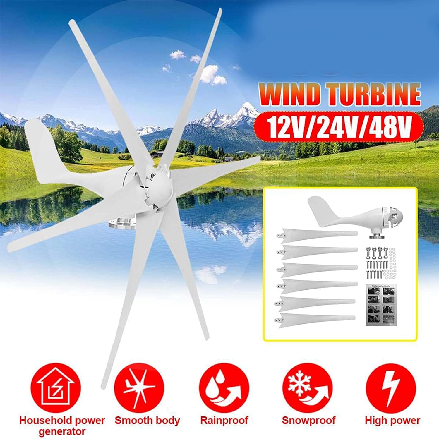 12000W Horizontal Wind Tubine Generator with Controller Vertical Wind Turbines Generator Kit Low Noise for Home Outdoor