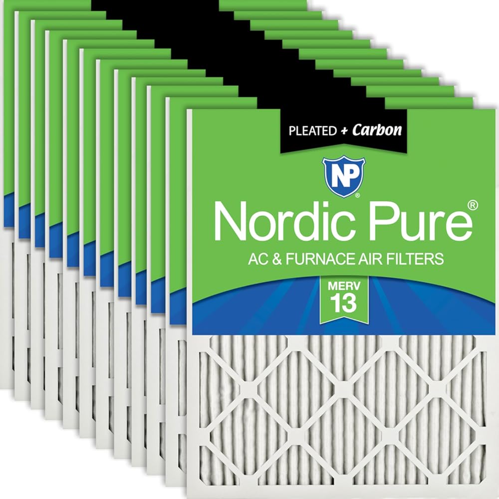 Nordic Pure 14x18x1 (Actual Size: 13 1/2 x 17 1/2 x 3/4) Pleated Air Filters MERV 13 Plus Carbon 12 Pack