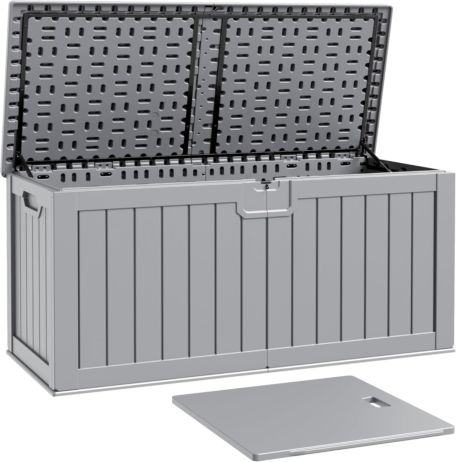 Patiowell 240 Gallon Large Outdoor Storage Box, Waterproof Deck Box with Fixed Divider, Lockable and Durable Patio Storage Solution for Patio Furniture and Garden Tools (Grey)