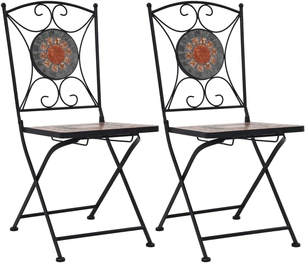Mosaic Bistro Chairs 2 pcs Orange/Gray, for Relaxing with Friends or Enjoying The Outdoors. Outdoor Seating Furniture