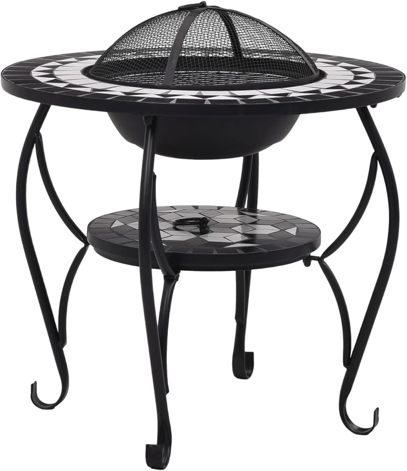 Black and White Steel Fire Pit Table with Ceramic Surface - Garden Patio Heater & BBQ Model LYKLYD-46725US
