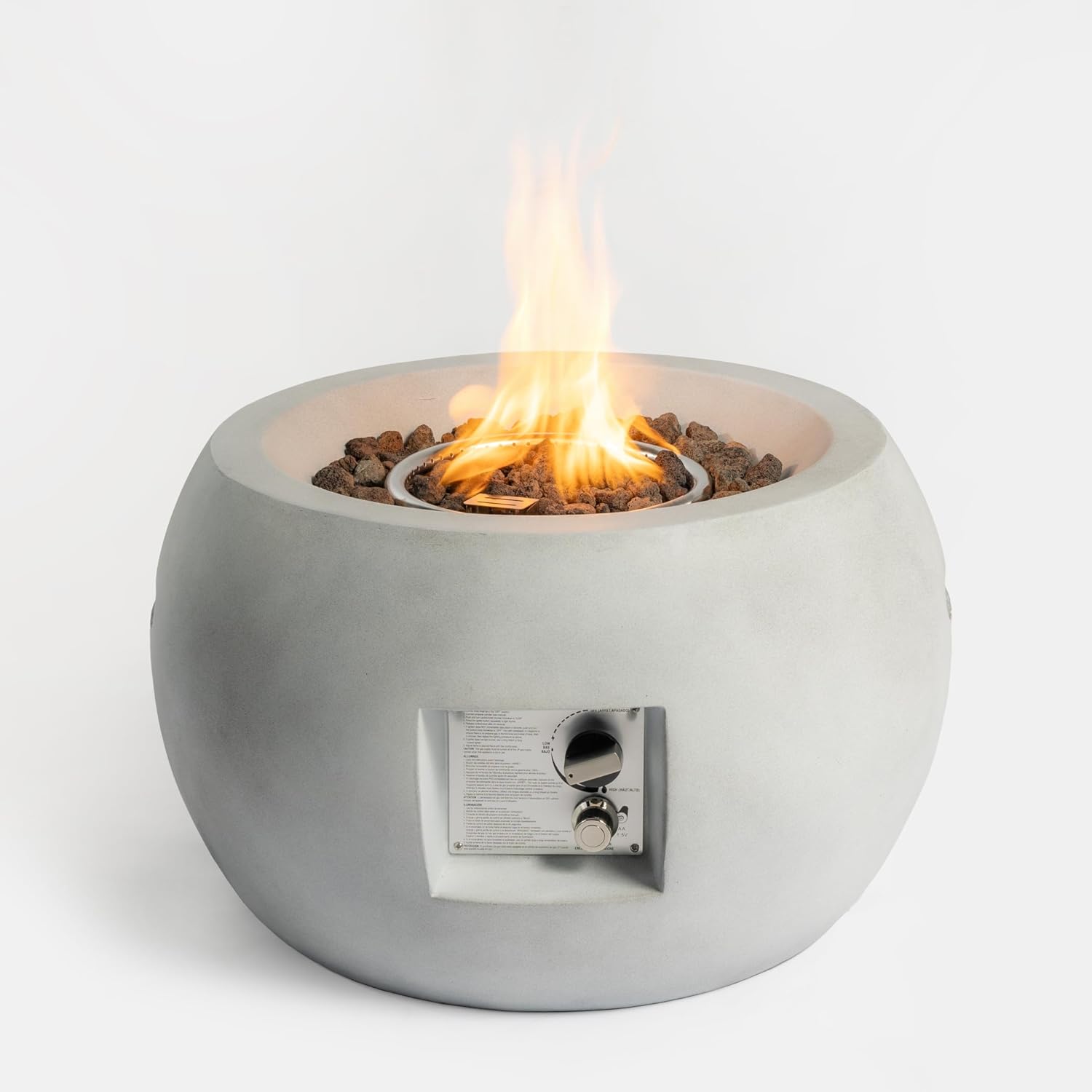 Outdoor Propane Fire Pit Table,Compact Streamlined Modern 24 inch,Round Graphite Base with Waterproof Cover,Free Lava Rocks