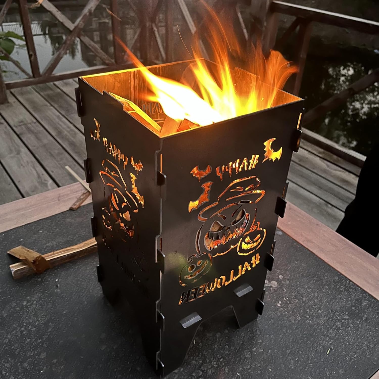 8in Fire Pit for Outside, Wood Burning Portable Halloween Bonfire Steel Fire Pits for Patio Backyard Garden